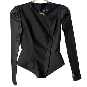 Thomas Wylde Black Structured Jacket SZ 2 Wool Silk Leather Blazer Made in Korea